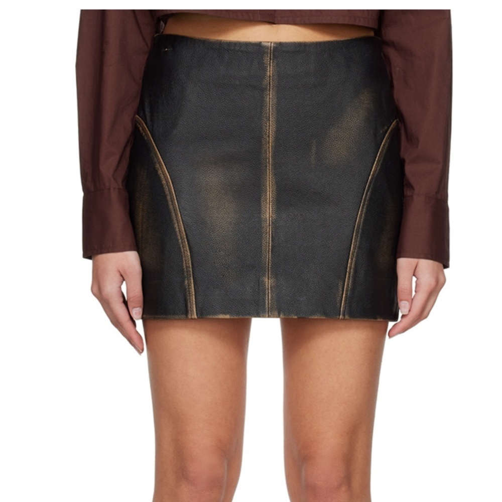 REMAIN Black Washed Leather Miniskirt